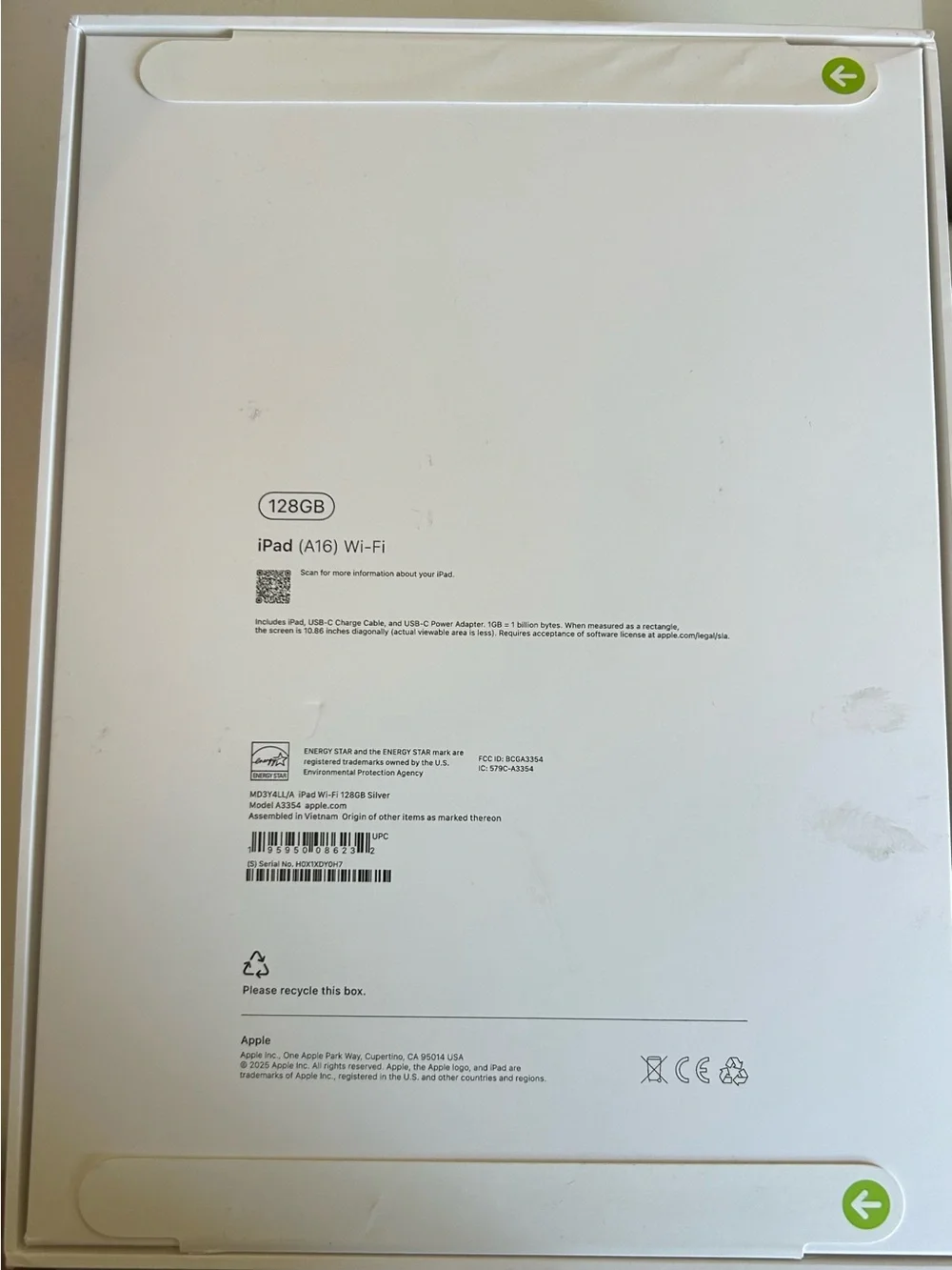 Apple iPad A16 128GB Wi-Fi Silver 11” w/ Original Box + Charger | Like New